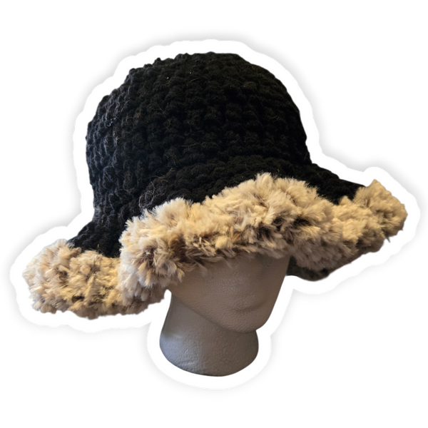 Black Fur Brim Bucket Hat