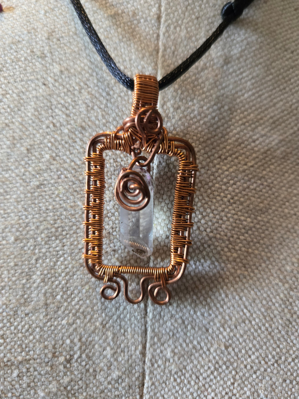 Copper Frame Hanging Quartz Pendant