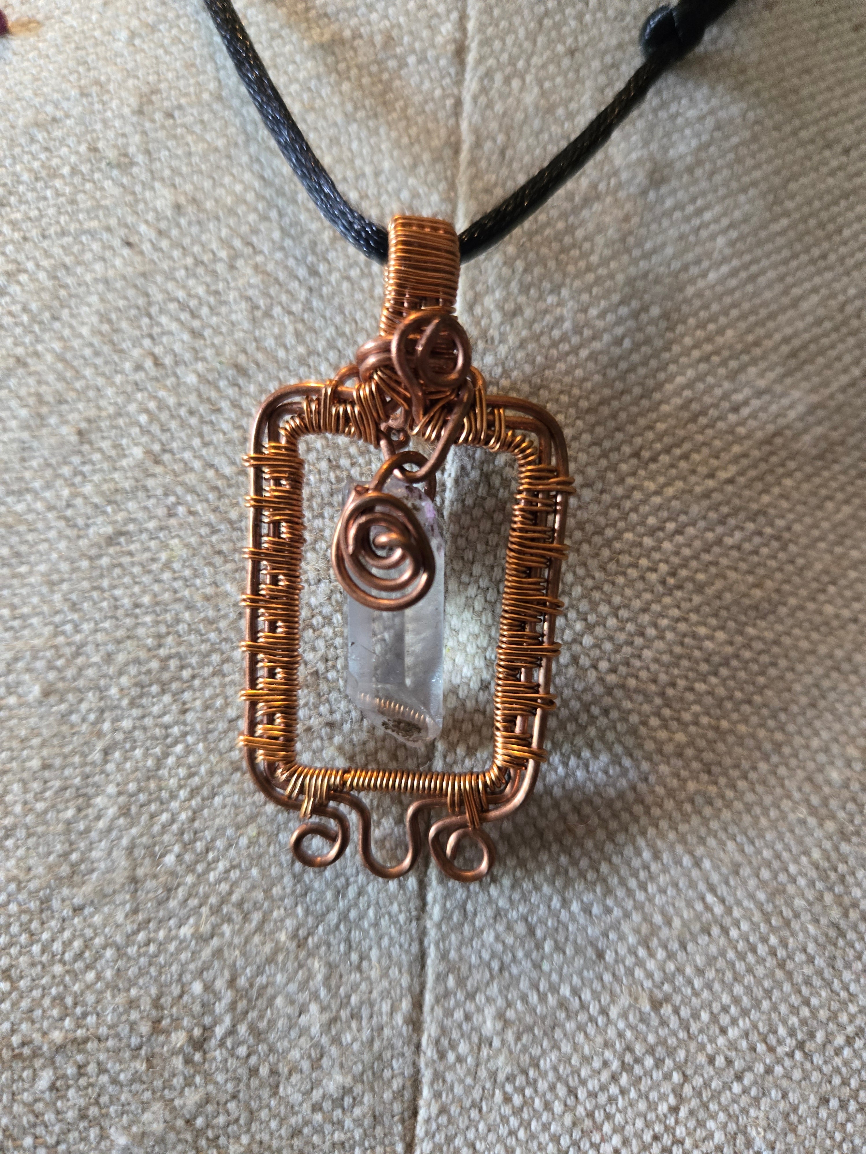 Copper Frame Hanging Quartz Pendant