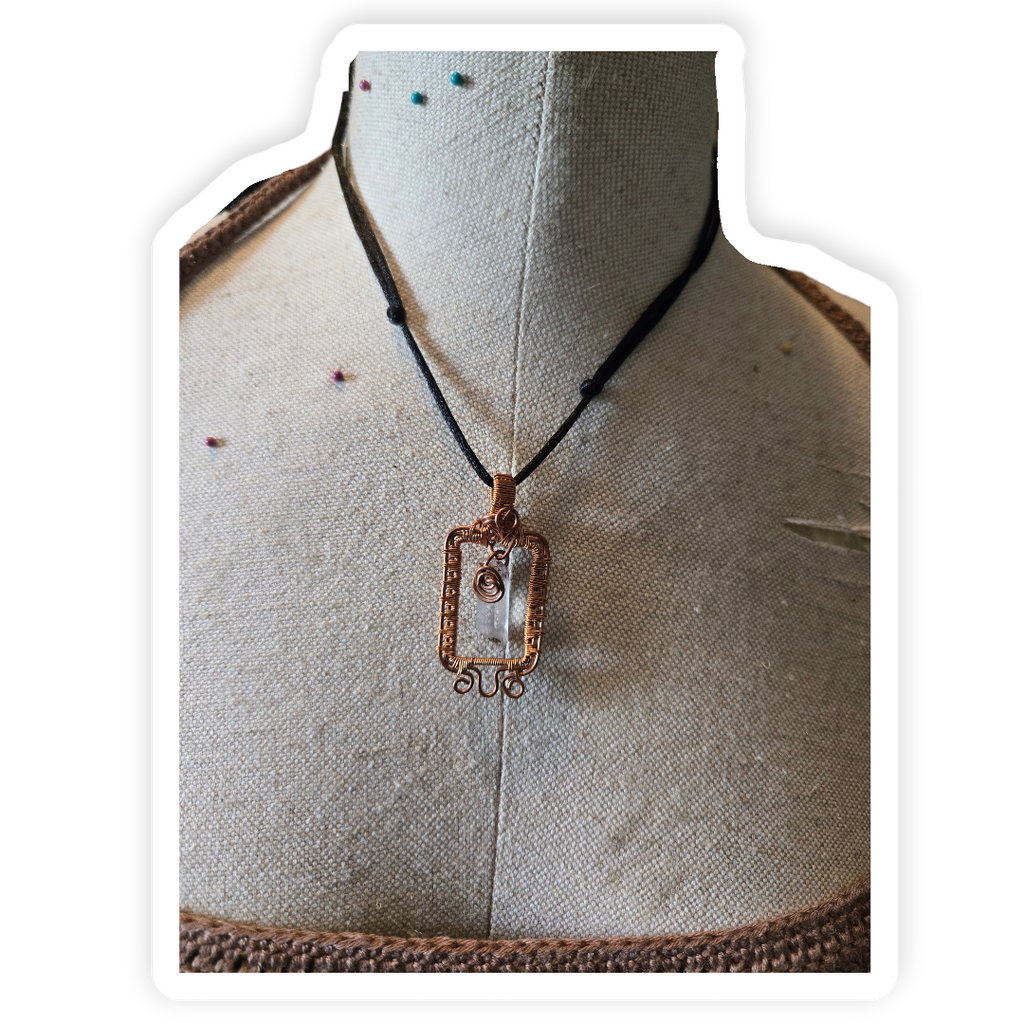 Copper Frame Hanging Quartz Pendant